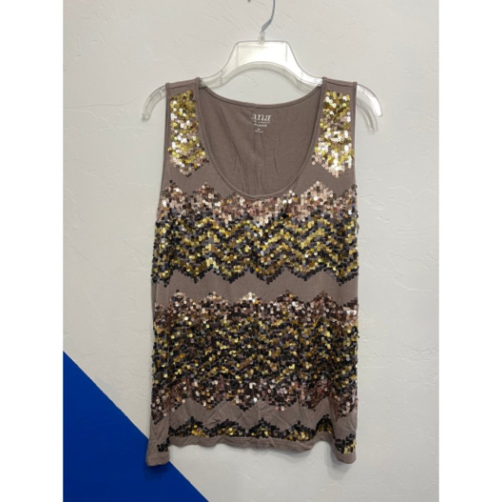 Get Glam with this Sparkling Gold & Copper Sequin a.n.a Tank Top - Size 2X